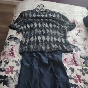 Adrianna Papell Black and Silver Maxi Dress